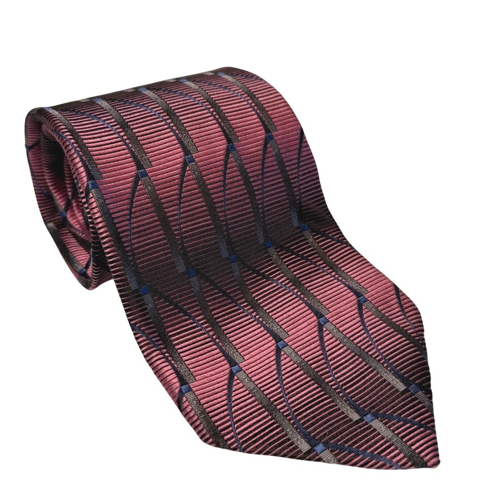 JZ Richards Men's Pink Black Geometric 100% Silk Tie Hand Made in America Office